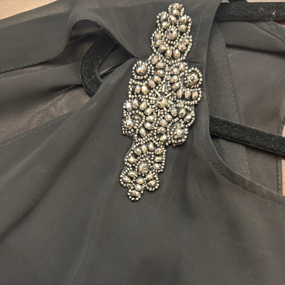 Xscape Black Long Sleeve Dress with Embellished Shoulders - Picture 4 of 7